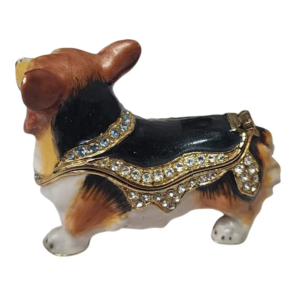 Bejeweled Enameled Pewter Corgi Dog Trinket Box Unbranded - Picture 3 of 7